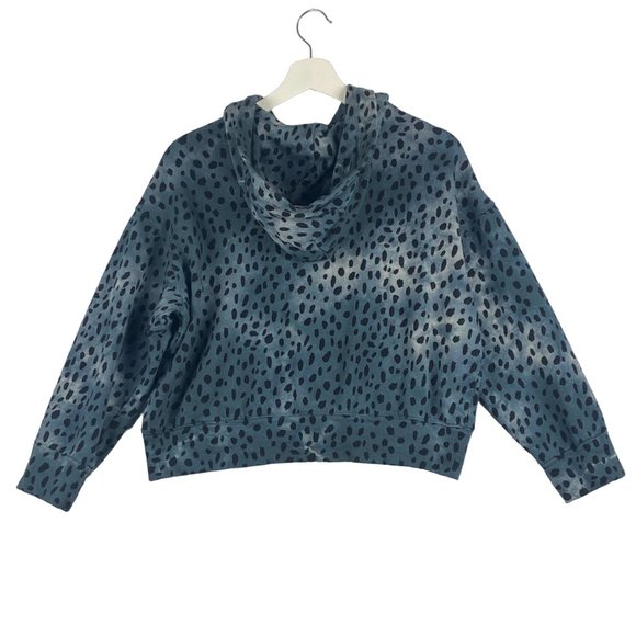 Monrow Hoodie Women XS Cropped Zip Up Cheetah Print Blue Jacket - Picture 2 of 14